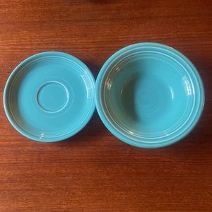 Vintage fiestaware bowl and saucer turquoise